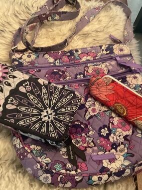 Purple Vera Bradly Crossbody purse with wallet and small lipstick wallet